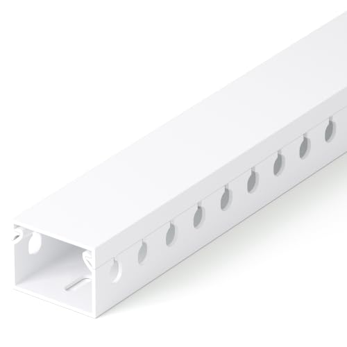 Image of 1.2 inchH x 1.6 inchW Cable Raceway, 12ft Under Desk Wire Management Channel, White | Slotted Wire Duct, 4 Pack (3 ft Each), Heavy-Duty PVC Cable Management for Server Racks, Network Cables & Electrical Cabinets