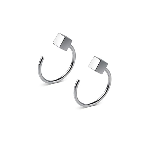 Image of Reffeer 925 Sterling Silver Half Hoop Earrings for Women Earrings Open Hoop Earrings Minimalist Huggie Earrings Hypoallergenic (A-Silver)