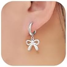 Gold Bow Earrings Trendy 14K Gold Plated Bow Huggie Hoop Earrings Silver Bow Earrings Dangle Jewelry Gifts Stainless Steel