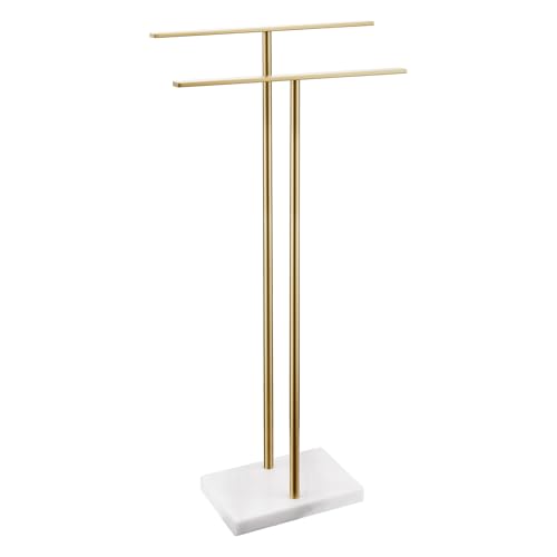 AONEON Standing Towel Rack for Bathroom 2-Tier Towel Holder Free Stand with Heavy Marble Base Gold Thicken Steady Design Stainless Steel AN7001GD