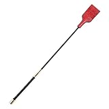 Extra-Long 24 Inch Horse Riding Whip, Embossed Red Handmade Riding Crop, Perfect for Training Shows and Costumes Equestrian Horse Whip, PU Leather Head with Non-Slip Handle (Classic Handle+T Head)