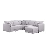 Lilola Home Penelope Light Gray Linen Fabric Reversible L-Shape Sectional Sofa with Ottoman and Pillows