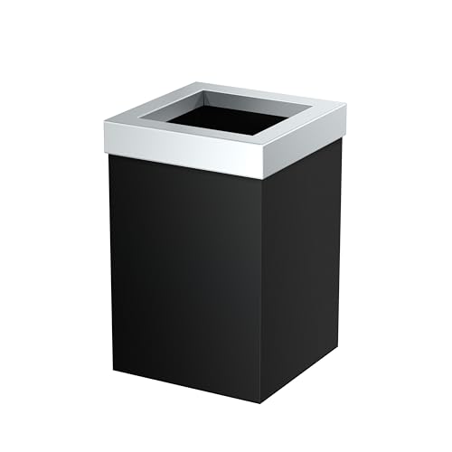Gatco Small Bathroom Trash Can with Lid, Square 3 Gallon Stainless Steel Wastebasket, Under Sink, Matte Black and Chrome, for Bathroom, Bedroom, Office (1915C)