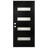 36'' x 80'' Fiberglass Door Slab Actual Size 35-3/4' x 79', Black Exterior Door Slab with Pre-Cut Hinge Mortises and Lockset Hole, Right-Hand Inswing/Outswing, Woodgrain Finish and 4 Lite Frost Glass