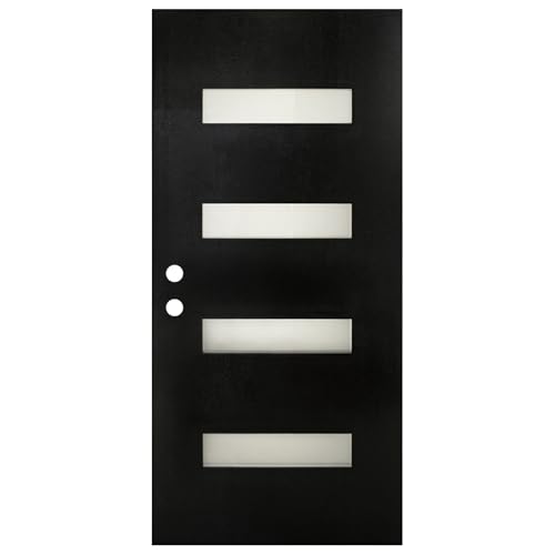 36'' x 80'' Fiberglass Door Slab Actual Size 35-3/4" x 79", Black Exterior Door Slab with Pre-Cut Hinge Mortises and Lockset Hole, Right-Hand Inswing/Outswing, Woodgrain Finish and 4 Lite Frost Glass