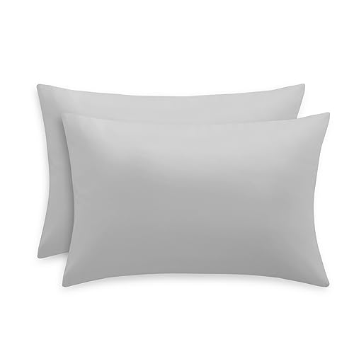 RUIKASI Pillow Cases 2 Pack Grey- Light Grey Plain Pillowcases with Envelope Closure Breathable Premium Brushed Microfiber Set of 2 Pillow Covers Standard 50x75 cm