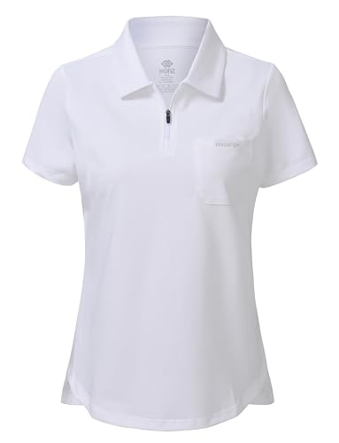MoFiz Women's Premium Cotton Polo Shirts Short Sleeve Golf Shirt Work Tennis Top Sports Polo T-Shirt Ladies White Size M