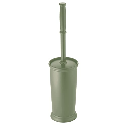 Image of mDesign Toilet Bowl Brush and Holder - Covered Bathroom Toilet Brush - Standing Toilet Bowl Scrubber in Modern Holder - Space Saving, Deep Cleaning Brush for Toilet - Hyde Collection - Olive Green