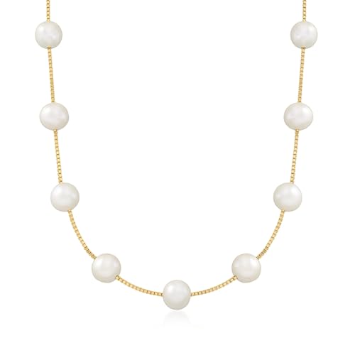 Ross-Simons 8-8.5mm Cultured Pearl Station Necklace in 18kt Gold Over Sterling