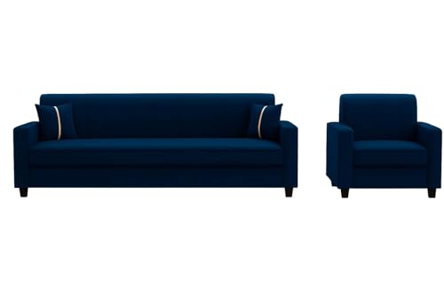 Image of FURNY Cosmos 5 Seater Fabric 3+1+1 Sofa Set (Dark Blue) Premium Velvet Finish | Durable Comfort | Ideal for Living Room