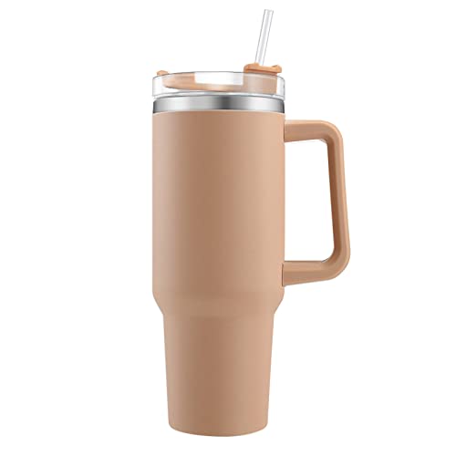 Onezebra Tazza isolata sottovuoto in acciaio inox, Termiche Bottiglia d'acqua da 40 once con manico e cannuccia ,tazza da viaggio a prova di perdite Curry