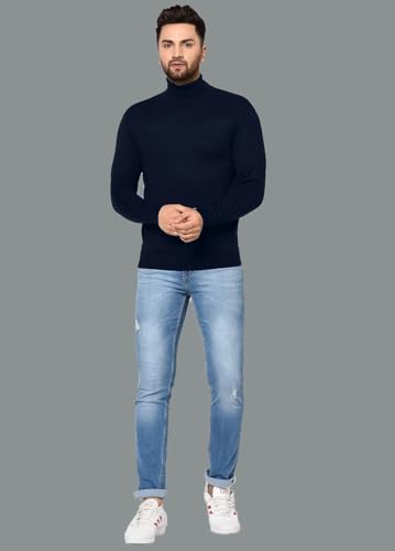 Image of Winter Wear Cotton Plain Full Sleeve Turtle Neck T Shirt for Men