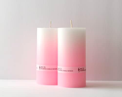 Modern Candle Design Set of 2 Unscented 3 x 6 Handmade Ombre Gradient Pillar Candle Rose Pink