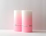 Modern Candle Design Set of 2 Unscented 3 x 6 Handmade Ombre Gradient Pillar Candle Rose Pink