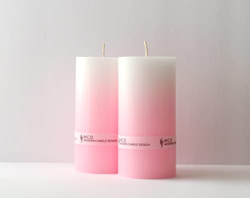 Modern Candle Design Set Of 2 Unscented 3 X 6 Handmade Ombre Gradient Pillar Candle Rose Pink #TOP3
