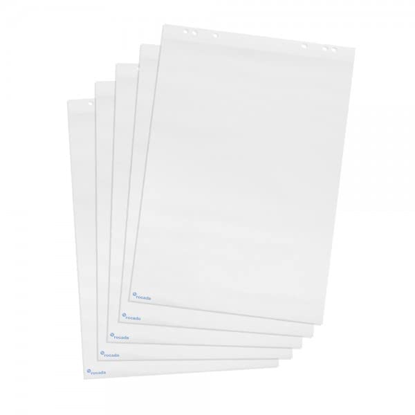 Rocada | Bloc en papier pour feuille blanc | Bloc en papier universel pour tableaux blancs avec chevalet | Système de trous | 70 g | Pack de 5 blocs