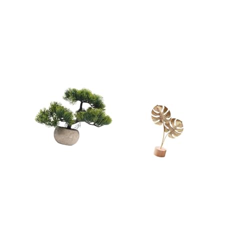 Fenteer - Fenteer Artificial Bonsai Tree Greenery Collection Faux Plant Leaf Sculpture Metal Statue Shaped Figurine Crafts Nordic Ornament Abstract Centerpieces