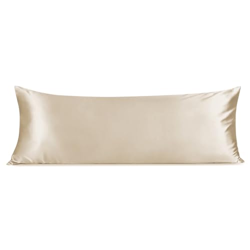 Image of INFIIXSO Body Pillow Cover with Zipper, Luxury Mulberry Silk Long Body Pillow Case 20x54 Inches, Ultra Smooth and Soft Cooling Body Pillow Pillowcase, Gift for Women, Men(Beige)
