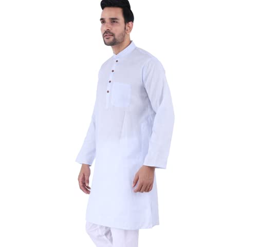 Image of Sadree Men's Cotton Long Solid Color Plain Knee Length Mandrin Collor Full Sleeve Ethnic Kurta Only