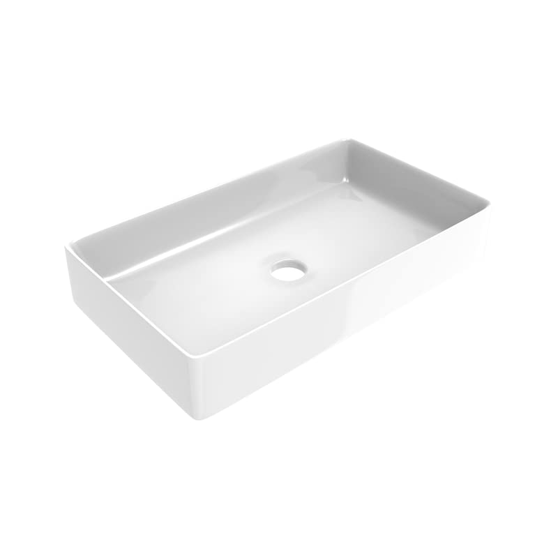 ERCOSRectangular Ceramic Countertop Washbasin, Bathroom Sink, Glossy White, Without Overflow, Dimensions 606 x 356 mm