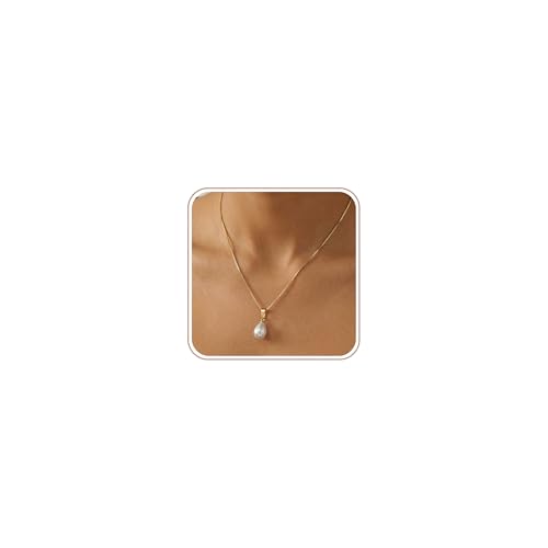 Maxcate Pearl Necklaces for Women Trendy Dainty 14k Gold Plated Single Pearl Necklace Simple Drop Charm Pendant Wedding Bride Bridesmaid Necklace Gold Jewelry for Women Birthday Gifts Accesory