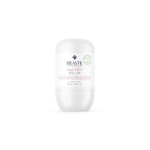 Rilastill Deo Roll On 48H, Deodorante Roll On Traspirante, con Olio di Cocco, Aloe e Burro di Karité, per Tutti i Tipi di Pelle, 100% Naturale, Profumo Delicato, Confezione da 50ml