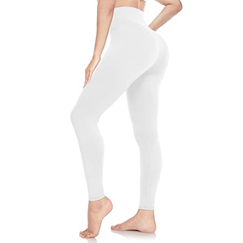ACTINPUT White Leggings for Women Soft High Waisted Tummy Control Leggings Sports Workout Gym Running Yoga Pants(White,S-M)