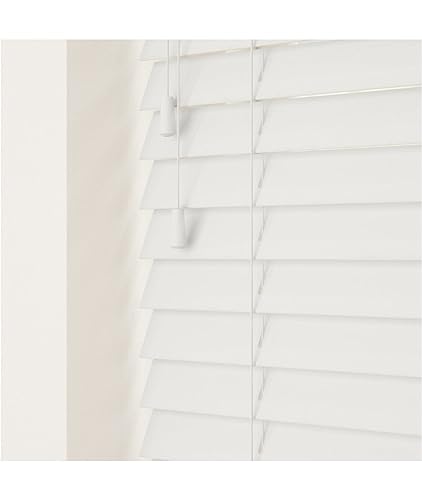 Custom Venetian Blinds with Strings - 50mm Slats - Smooth Faux Wood - Made To Measure (Ultra White, Up To 90cm (Width) x Up To 130cm (Drop)