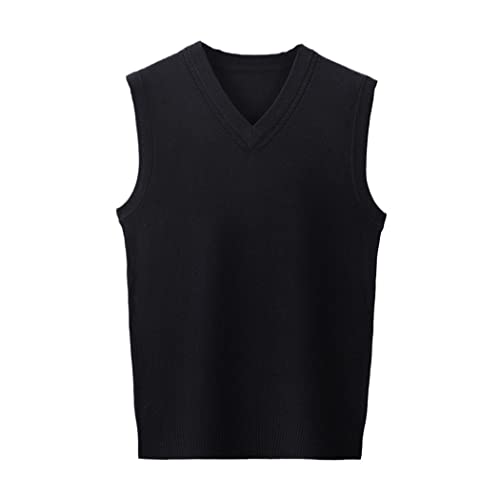 Chaleco de lana con cuello en V para hombre suéter de punto negro mediano