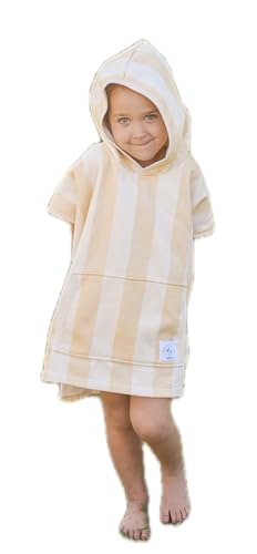 Image of Hooded Towel for Toddlers - Muslin Cotton Checker Print - Ultra Soft, Absorbent, Lightweight (Yellow Striped, 4-5T)