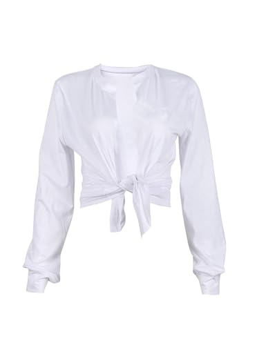 LovelyWholesale Women Tie Front Tops Sexy Cropped Long Sleeve Deep V Neck Shirt Clubwear