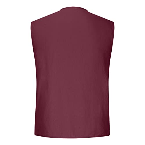 Shirts for Men 2023 Casual Cotton Linen Solid Waistcoat Summer V Neck Sleeveless Undershirt Vintage Buckle 20233