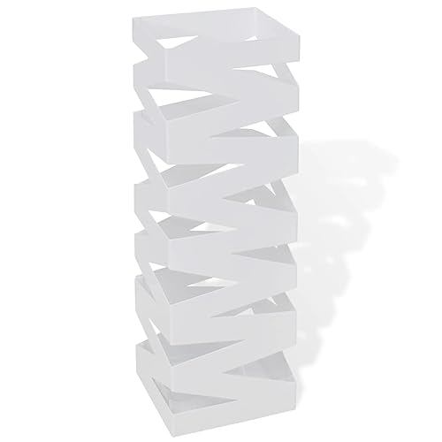 vidaXL Paragüero Cuadrado de Acero Blanco 48.5 cm Cubo para Guardar Paraguas