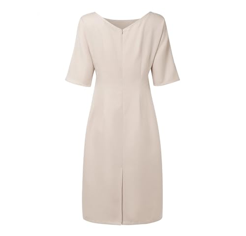 Women Midi Dress Elegant Textured Slim Fit Boat Neck V Back Half Sleeve Office Gown4