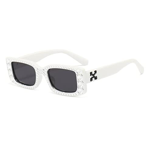 Sparkling Crystal Sunglasses Square Plated Fake Diamond X Wide Leg Sunglasses UV Resistant Outdoor Sports Sunglasses (White Frame Black Grey Flakes)