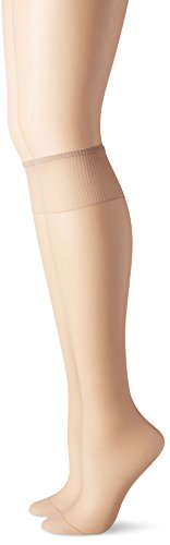 Hanes Silk Reflections Women's Knee High Reinforce Toe 2 Pack, Nude, One Size