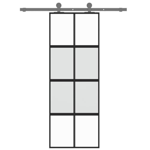 Puerta corredera de aluminio negro de alta durabilidad y panel de cristal templado 4