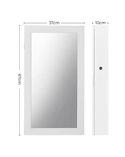 SONGMICS Schmuckschrank, Spiegelschrank, Hängeschrank, abschließbarer Wandschrank, platzsparender Schmuckorganizer, Weihnachten, Weiß-Schwarz JBC51W