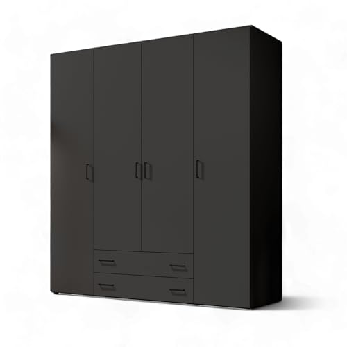 YARK Kleiderschrank in Schwarz matt - Vielseitiger Drehtürenschrank 4-türig mit viel Stauraum für Ihr Schlafzimmer - 160 x 177 x 52 cm (B/H/T)