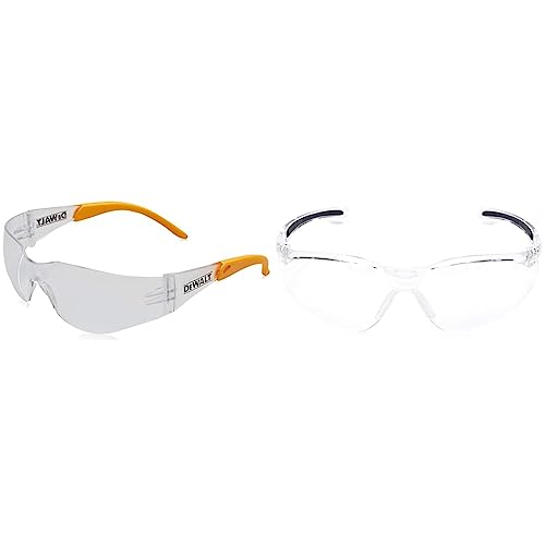 DEWALT DPG54-1D PROTECTOR Clear High Performance Lightweight Protective Safety Glasses With Wraparound Frame & Honeywell 1015370 A800 Sporty Safety Eyewear Frame with Clear Anti-Scratch Lens