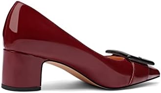 Tanaoen Women's Gold Metal Rectangle On Solid Patent Pointed Toe Chunky Low Heel Pumps Shoes 2 Inch Brown 11 | Image 3