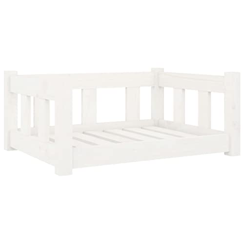 Homiuse Hundebett Weiß aus Massivholz Kiefer 65,5x50,5x28 cm - Katzenkorb Mit Stützenden Seitenwänden für Große und Mittelgroße Hunde
