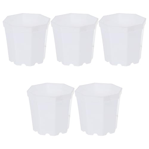 Toyvian Lot de 5 Pots de Fleurs en Plastique Épais Blanc Lune Grand Format Octogonal Jardinières pour Plantes Succulentes Mini Pots Modernes Adaptés Balcon et Décoration Intérieure