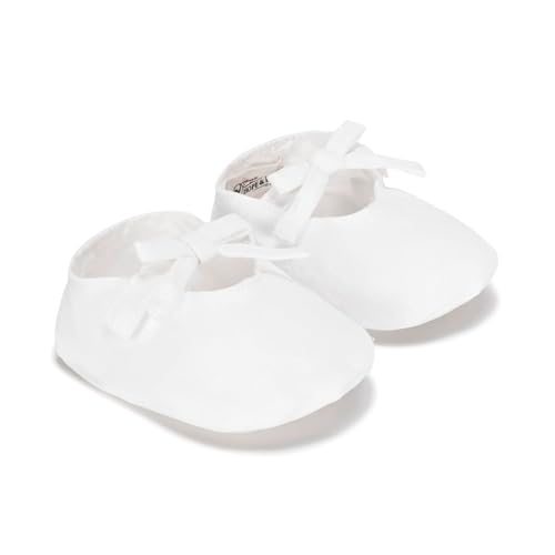 Hope & Henry Baby Baby Linen Bow Front Soft Shoe, 0-3 Months, Soft White Linen Bow