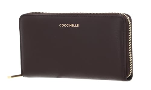 Porte-monnaie Coccinelle cuir grainé marron foncé Metallic Soft luxe