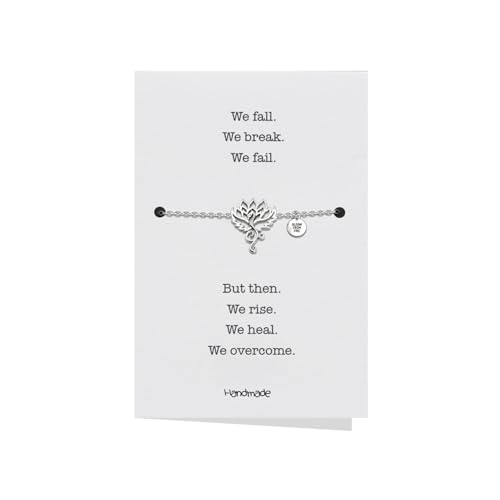 QUINNLYN & CO. Phoenix Om Lotus Flower Pendant Bracelet, Handmade Gifts for Women with Inspirational Quote on Greeting Card, 7 + 2