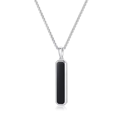 GAVU Stainless Steel Dog Tag Necklace for Men Black Onyx Crystal Necklace for Men 24