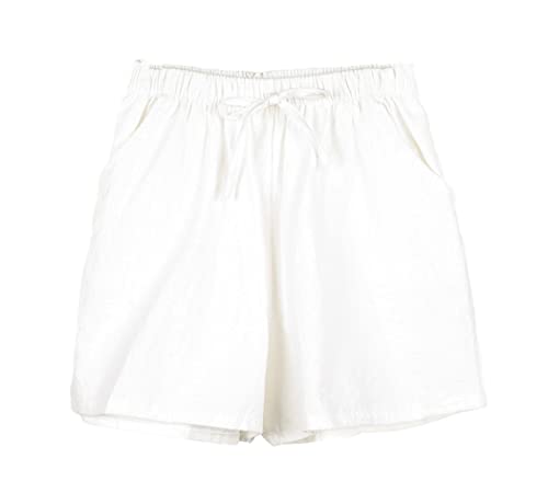 Short en coton et lin blanc premium femme coupe ample ajustable taille S