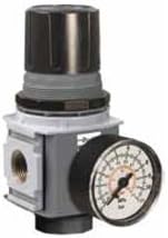 Parker Hannifin P32RB94BNGP Series P32RB Compact Regulator with Round Gauge, Relieving Relief, Non-Rising Knob, 8 bar/125 psig/0.8 Mpa Range, Plastic Panel Mount Nut, 1/2" NPT Port