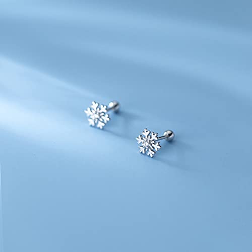 18G Cz Snowflake Flower Small Stud Earrings For Women Teen Girls Little Girls Cartilage Tragus Helix S925 Sterling Silver Barbell Screw Back Hypoallergenic Piercing Fashion Cute Tiny Delicate Jewelry Gifts Bff Daughter Xmas 8Mm (Silver) #TOP1